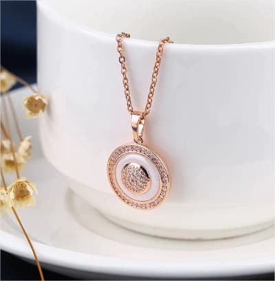Female Vintage 585 Rose Gold Circle Pendant Necklaces For Women